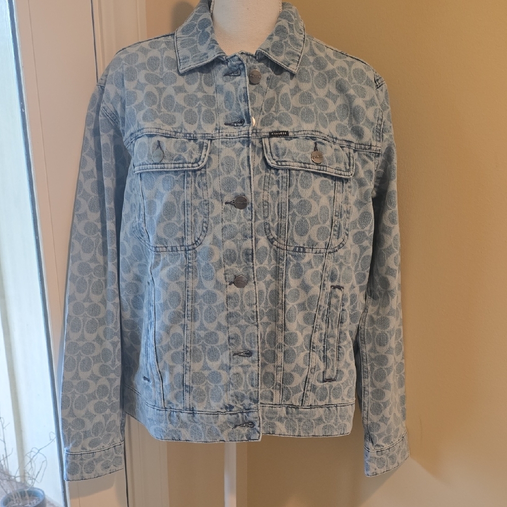 New Coach Light Blue Signature Denim Jacket Med